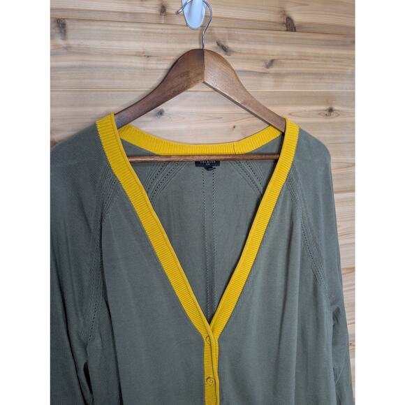 Talbots Sweater Womens 3x Green Colorblock Cardigan Lightweight - Picture 2 of 9